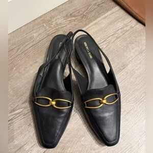 Veronica Beard Black Leather Slingback Loafers Horsebit – Size 9.5